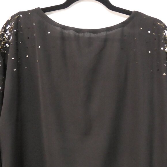 LOVE & LEGEND | size 18 | Sheer Black Sequin Embellished Blouse | Tassel Tie - Picture 10 of 14